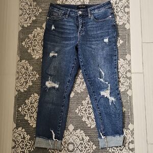 Judy Blue Dark Wash Distressed Boyfriend Jeans